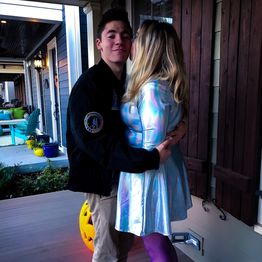 silver iridescent “alien” halloween costume dress